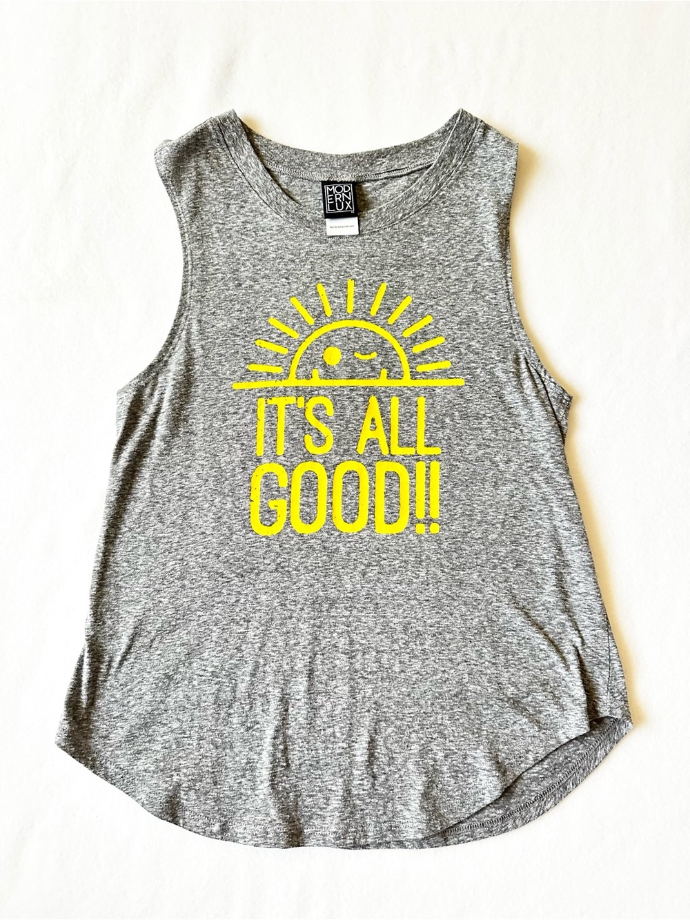 Modern Lux Women It's All Good Graphic Tank Medium Yellow Sunshine Sleeveless